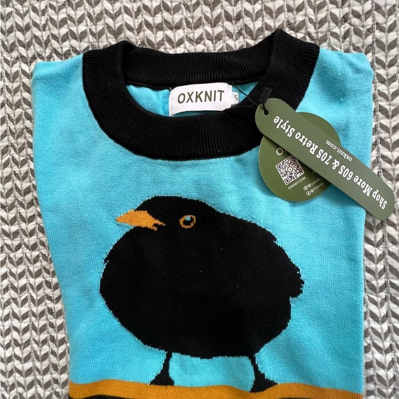 OXKNIT Retro Blue Birdie Jacquard Knitwear - Picture 2 of 3